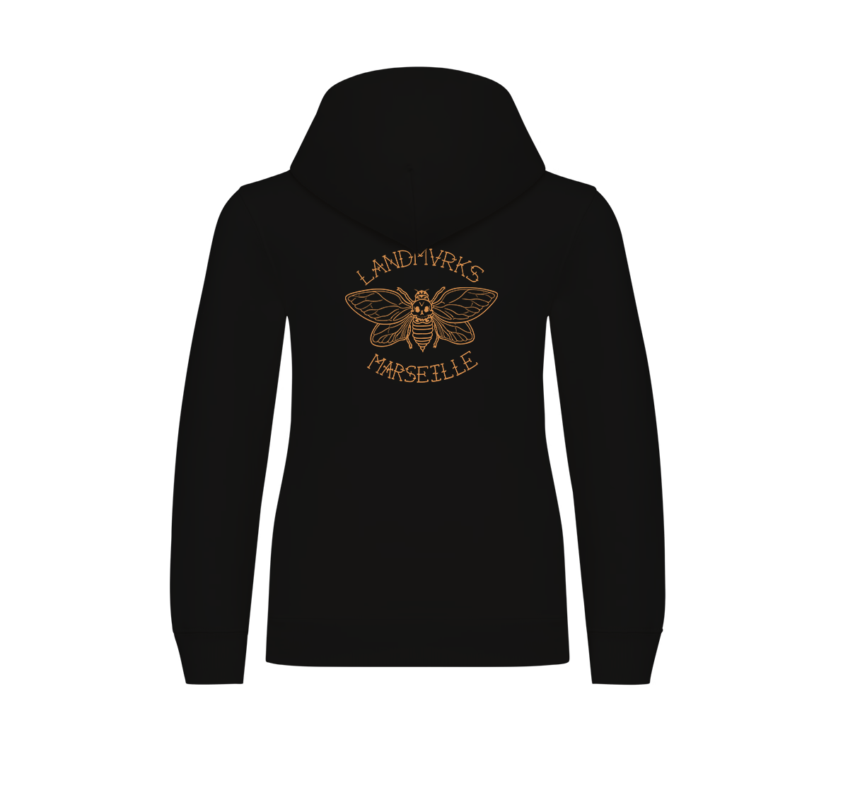 Kids Cicada Black Hoodie (Orange Print)
