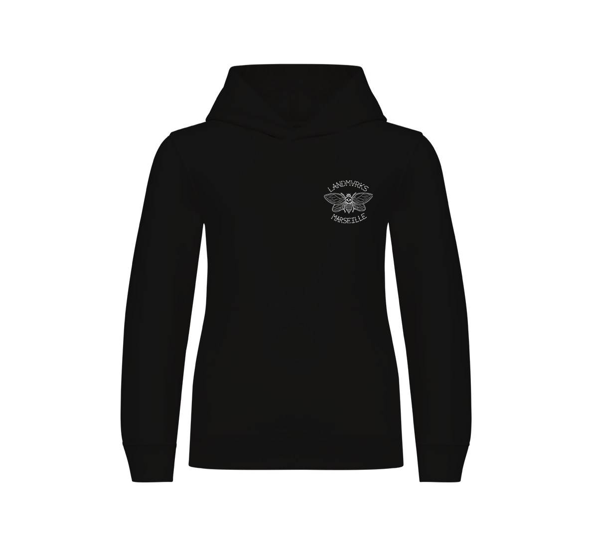Kids Cicada Black Hoodie (White Print)