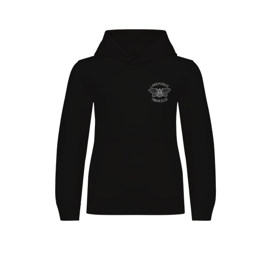 Kids Cicada Black Hoodie (White Print)