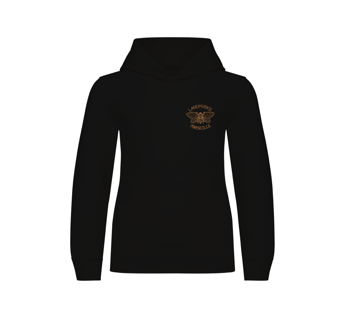 Kids Cicada Black Hoodie (Orange Print)