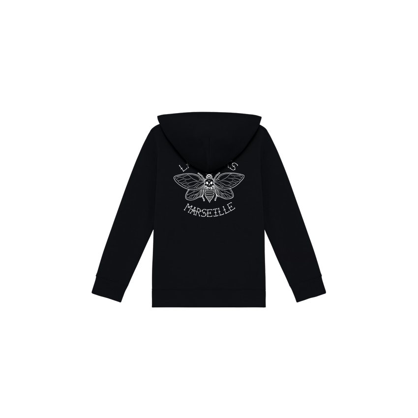 Kids Cicada Black Hoodie (White Print)